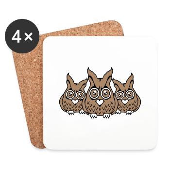 3 owls friends look creepy big horror eyes - Coasters (set of 4) - white - Front