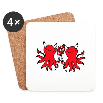 2 Octopus Devil Hell Team Friends Satan Evil Cute - Coasters (set of 4) - white - Front