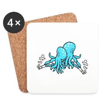 2 Octopus Flûte Musique Jouer Bulles Équipe de groupe - Dessous de verre (lot de 4) - blanc - Devant
