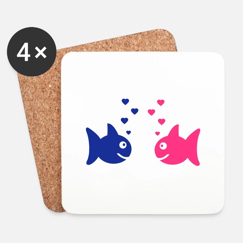 Fische mit Herz Paar - Untersetzer (4er-Set) - Weiß
