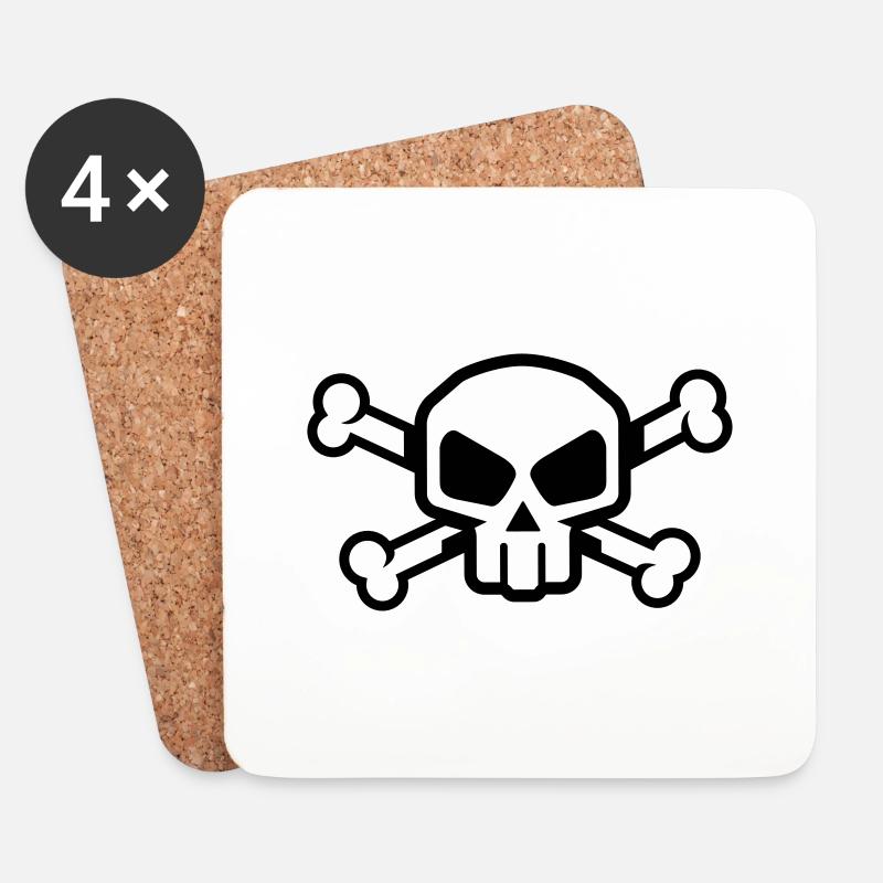 Totenkopf mit Knochen – Comic Skull Design - Untersetzer (4er-Set) - Weiß