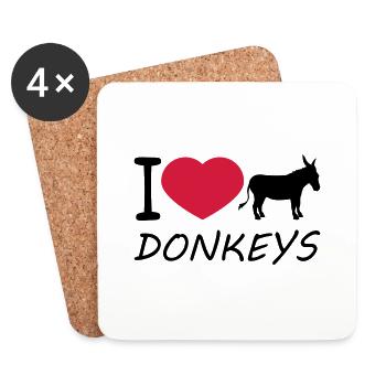 text i love love heart donkey horse pony small pack - Coasters (set of 4) - white - Front