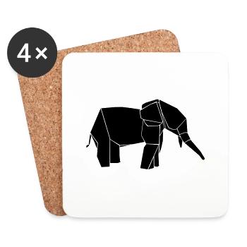 elephant elephant origami art paper fold - Coasters (set of 4) - white - Front