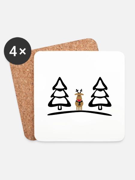 Weihnachten, Rentiere - Untersetzer (4er-Set) - Weiß