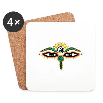 Yeux de Bouddha, sagesse & illumination, Oeil, eye - Dessous de verre (lot de 4) - blanc - Devant