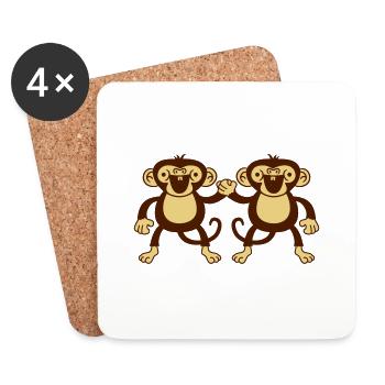 2 amis de singe mignon couple équipe - Dessous de verre (lot de 4) - blanc - Devant