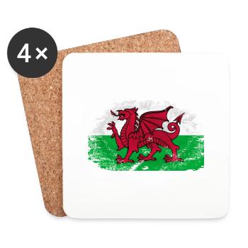 Wales Flag - Vintage Look - Untersetzer (4er-Set) - Weiß - Vorne