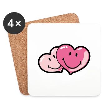 Smiley Two Hearts - Dessous de verre (lot de 4) - blanc - Devant