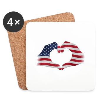 Mains en forme de coeur USA drapeau - Dessous de verre (lot de 4) - blanc - Devant