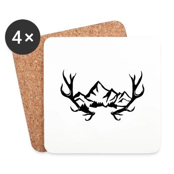 Geweih, Berge und Wald - Untersetzer (4er-Set) - Weiß - Vorne