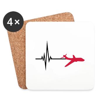 logo puls frequenz herzschlag linienflugzeug flugz - Untersetzer (4er-Set) - Weiß - Vorne
