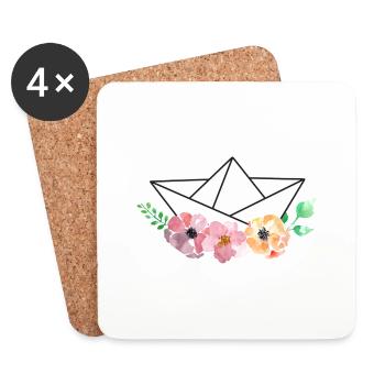 Paper ship with watercolor flowers - Coasters (set of 4) - white - Front