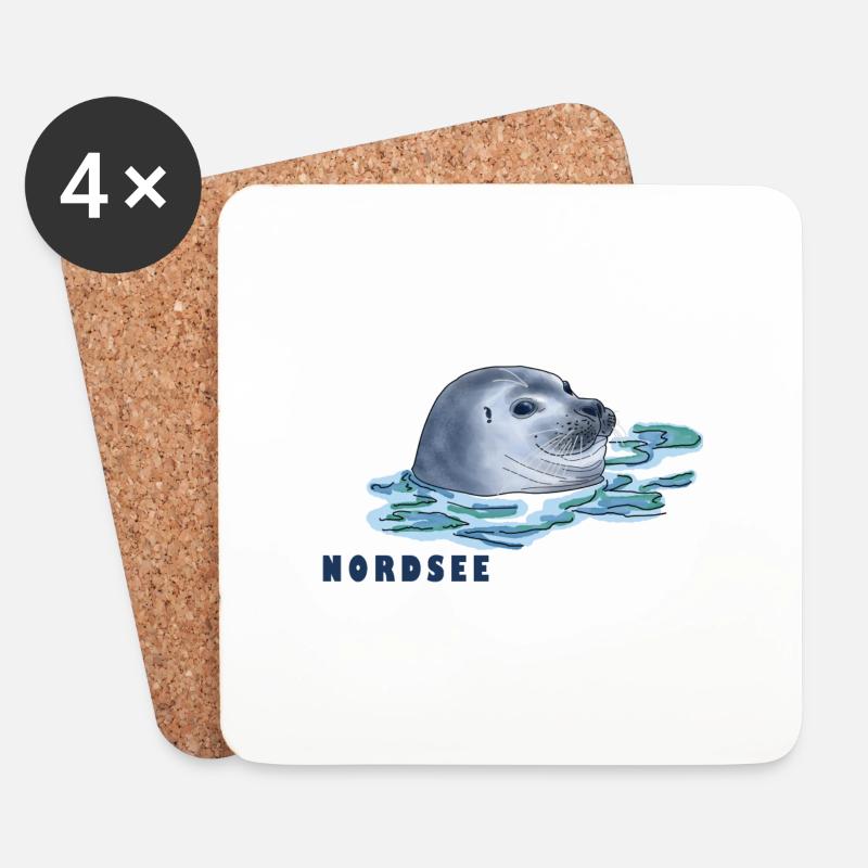 Seehund, Nordsee, Meer - Untersetzer (4er-Set) - Weiß