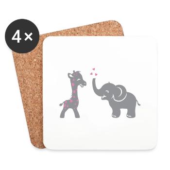 Funny smiling giraffe and elephant with hearts - Coasters (set of 4) - white - Front