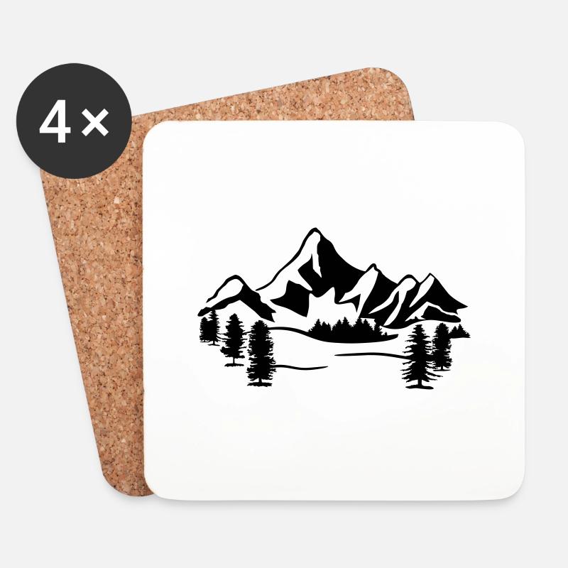 Berg, Berge und Wald - Untersetzer (4er-Set) - Weiß