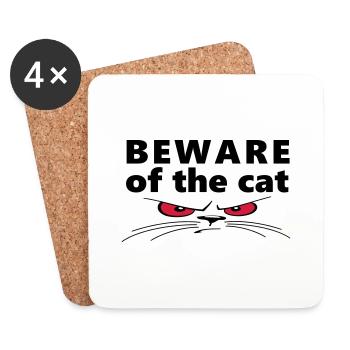 Slogan Vorsicht vor der Katze. Vorsicht vor der Katze. - Untersetzer (4er-Set) - Weiß - Vorne