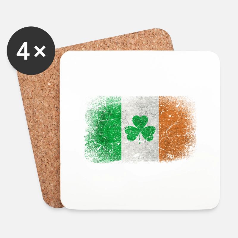Irland Flagge Kleeblatt Vintage - Untersetzer (4er-Set) - Weiß