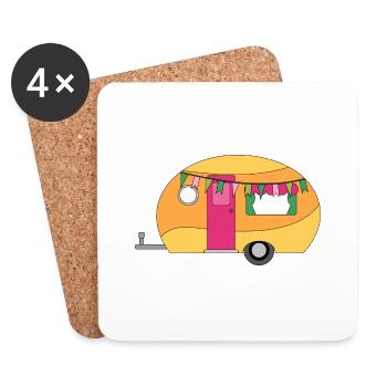 Caravane Camping Drôle - Dessous de verre (lot de 4) - blanc - Devant