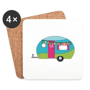 Caravane Camping Drôle - Dessous de verre (lot de 4) - blanc - Devant