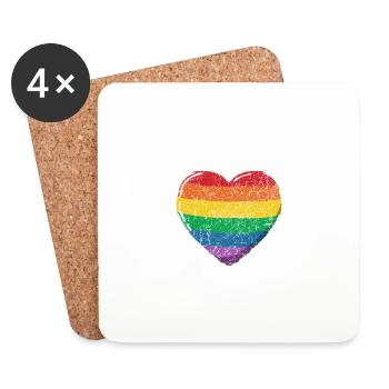 Regenbogen Herz Flügel LGBT LGBT Gay Pride Vintage - Untersetzer (4er-Set) - Weiß - Vorne