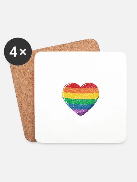 Rainbow Heart Wing LGBT LGBT Gay Pride Vintage - Coasters (set of 4) - white