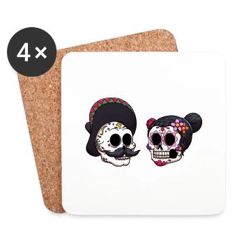 Male And Female Dia De Los Muertos Sugar Skull - Coasters (set of 4) - white - Front