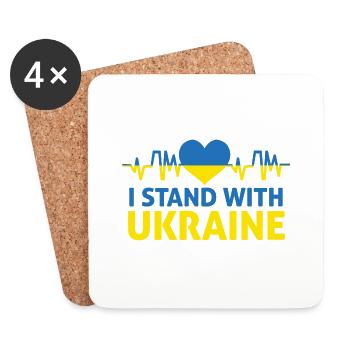 Herzschlag Ukraine - Ich Stehe Mit Ukrainischer - Untersetzer (4er-Set) - Weiß - Vorne