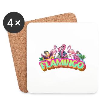 Flamant rose vacances d’été rose oiseau exotique coloré - Dessous de verre (lot de 4) - blanc - Devant