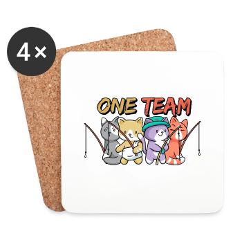 équipe famille chat pêche chien sport anniversaire - Dessous de verre (lot de 4) - blanc - Devant