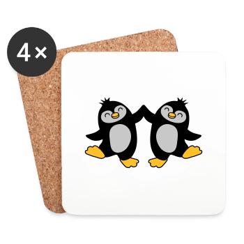 High Five Begrüßung Pinguine - Untersetzer (4er-Set) - Weiß - Vorne