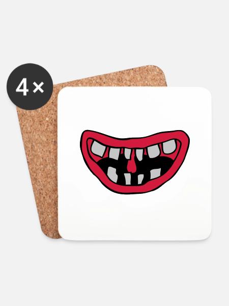 Lachendes Monster Mund Design - Untersetzer (4er-Set) - Weiß