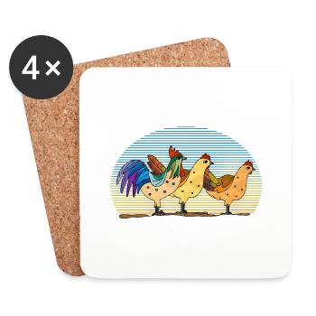 Hens and rooster - Coasters (set of 4) - white - Front