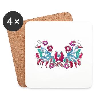 fleurs hongroises, vrilles, florales, roses, fleurs - Dessous de verre (lot de 4) - blanc - Devant