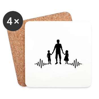 Heartbeat 2 Enfants Papa - Dessous de verre (lot de 4) - blanc - Devant