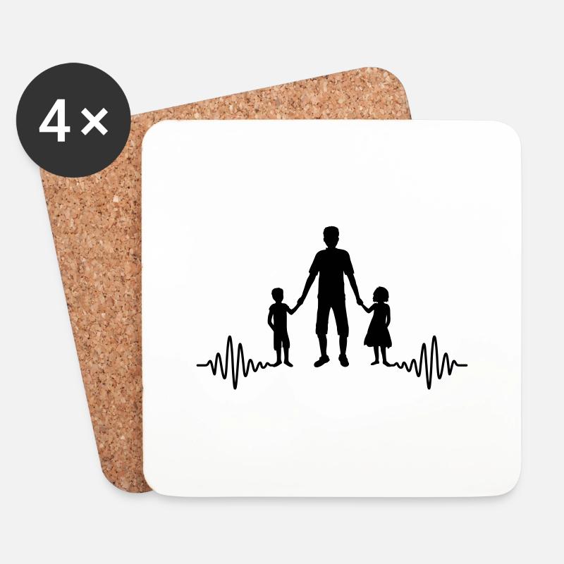 Herzschlag 2 Kinder Papa - Untersetzer (4er-Set) - Weiß