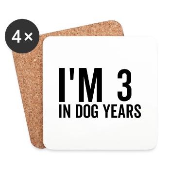Ich bin 3 in Hundejahren - Untersetzer (4er-Set) - Weiß - Vorne