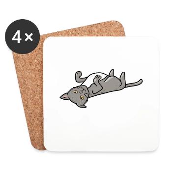 Motif de chat drôle pour les chats paresseux - Dessous de verre (lot de 4) - blanc - Devant