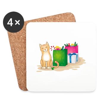 Weihnachtskatze - Untersetzer (4er-Set) - Weiß - Vorne