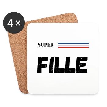 super fille - t-shirt assorti - Dessous de verre (lot de 4) - blanc - Devant