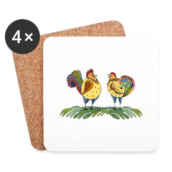 Hen and rooster - Coasters (set of 4) - white - Front