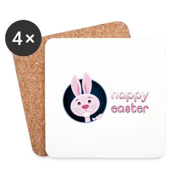 Cute Bunnies w/ Happy Easter for Teacher - Coasters (set of 4) - white - Front
