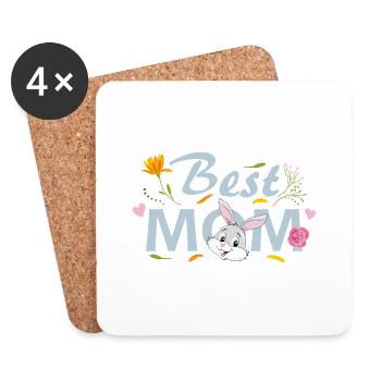 Meilleure maman. Design floral avec lapin - Dessous de verre (lot de 4) - blanc - Devant