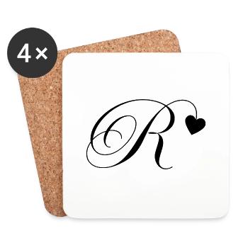 Buchstabe r Kalligraphie Herz - Untersetzer (4er-Set) - Weiß - Vorne