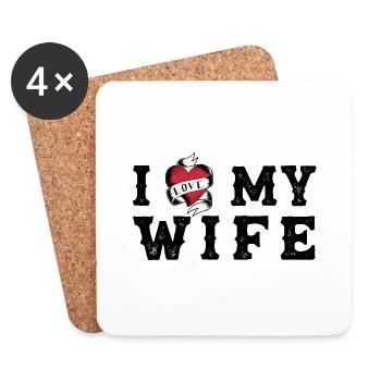 Ich Herz Meine Frau Im Vintage-Tattoo-Stil - Untersetzer (4er-Set) - Weiß - Vorne