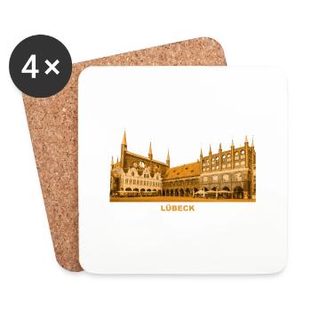 Hôtel de ville de Lübeck Brique gothique Schleswig-Holstein - Dessous de verre (lot de 4) - blanc - Devant