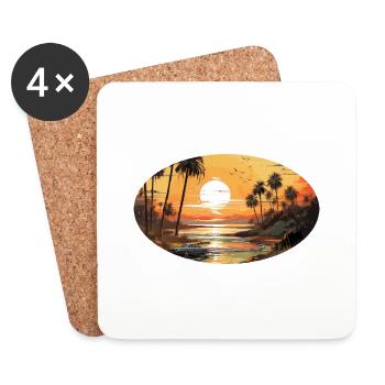 Beach sunset vintage surfers - Coasters (set of 4) - white - Front