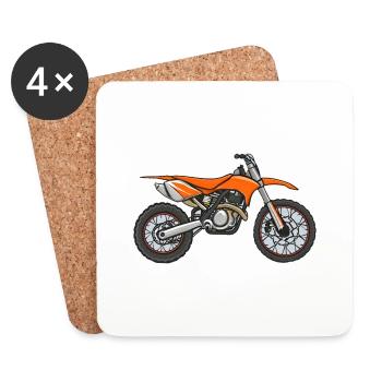 Moto Motocross Orange - Dessous de verre (lot de 4) - blanc - Devant