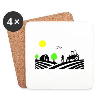 Ferme de tracteurs - Dessous de verre (lot de 4) - blanc - Devant