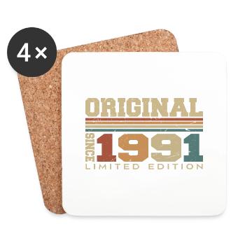 Original 1991 Rétro Cadeau 33e Anniversaire 1991 - Dessous de verre (lot de 4) - blanc - Devant