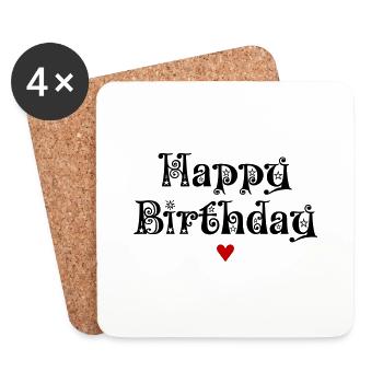 Birthday, Happy Birthday, Congratulations, Wishes - Coasters (set of 4) - white - Front